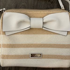 Kate Spade raffia and white crossbody with large bow detail